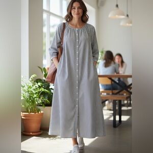 Paper Parachute Women's Dress Size Medium Stripes Modest Seersucker Button Front